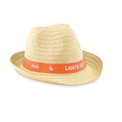Straw Hat with Printed Ribbon