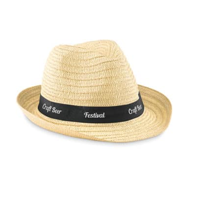 Straw Hat with Printed Ribbon - Image 2