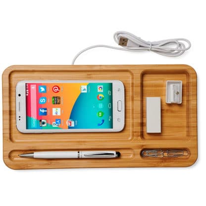 Frame Bamboo Wireless Charging Desk Organiser - Image 3
