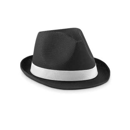 Straw Hat with Printed Ribbon - White Band