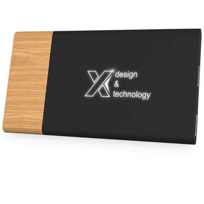 SCX Wood Trimmed Soft Touch Light-Up Powerbank