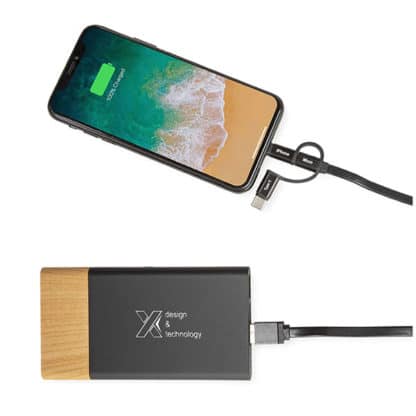 SCX Wood Trimmed Soft Touch Light-Up Powerbank - Image 2