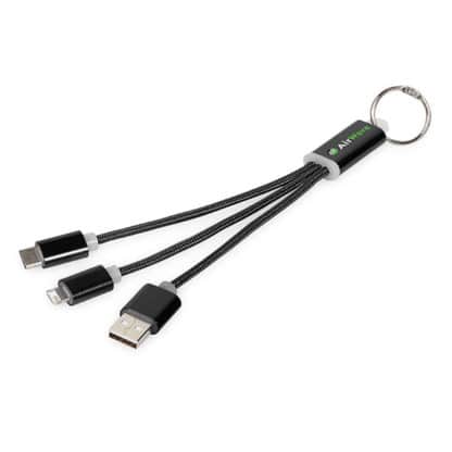 Metal 3 in 1 Charging Cable with Keychain - Image 2